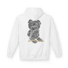 The Note to Self Hoodie by Printify is an eco-friendly white hoodie with a sketch of an injured teddy bear holding a crutch and "hope to self: feel better" beneath. It's WRAP-certified, blending comfort and conscious fashion effortlessly.