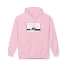 The Live Young Hoodie by Printify is an eco-friendly, pink hoodie with a front pocket and a rectangular graphic of people silhouettes, featuring eye-catching pink and white text. Crafted to reflect our dedication to sustainable fashion.