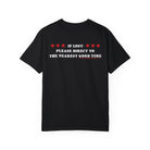 The Good Time Tee by Printify is a black premium shirt made from soft US cotton, featuring the playful text "If lost: please direct to the nearest good time" in bold white and red letters, accented with five vibrant red stars above for a standout look.