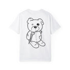 The Mascot Tee by Printify is a white Comfort Colors shirt, crafted from soft US cotton, featuring a stitched teddy bear sketch holding a large key on the back.