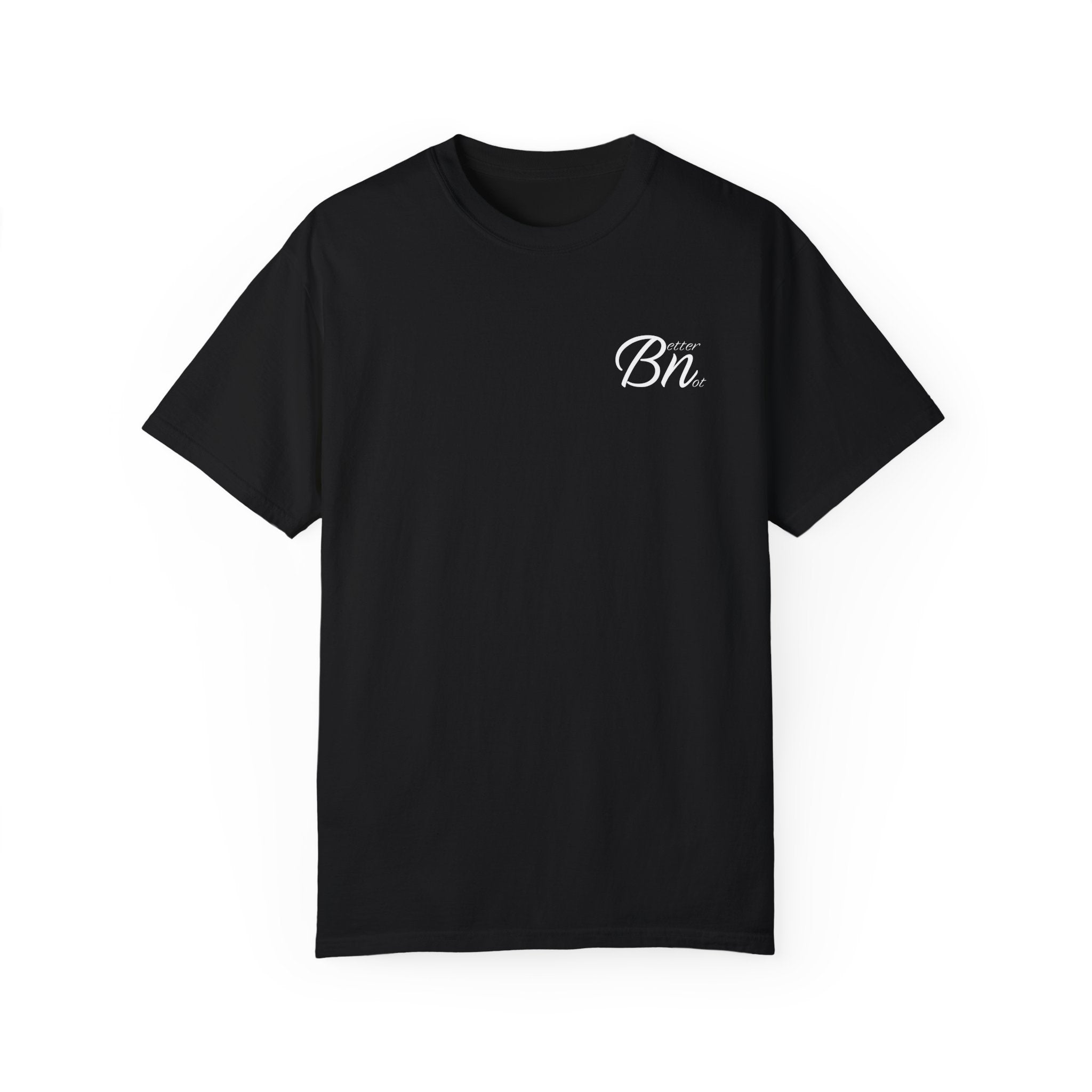 The Script Tee by Printify is made from 100% US cotton, featuring a black design with white "Bn" text on the left chest. Embrace comfort and style with this premium wardrobe must-have.