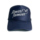 Navy blue high-crown fit snapback cap with "Almost Famous" embroidered in white on the front, available with next day shipping. Known as Almost Famous Trucker by Better Not.