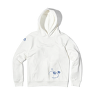 Better not's Have Fun Be "Safe" hoodie,  featuring a small blue logo of a cartoon face on the front pocket, displayed on a green and white striped background.