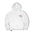 The "Have Fun Be 'Safe' Hoodie v2" by Better Not is a white hooded sweatshirt made in the U.S.A., featuring a kangaroo pocket and a colorful "Better Not" graphic on the upper left chest. Crafted from brushed fleece, this is your mom's favorite hoodie.